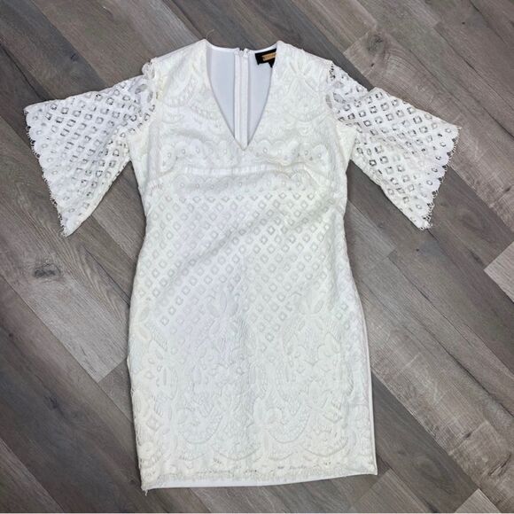 Alexia Admor Lace Front Bell Sleeve Sheath Dress Small Ivory White Half Sleeve - Picture 13 of 13